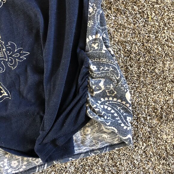 Womens Paisley Flower Pattern Shirt Navy Blue Sequence Scoop‎ Neck Size XL - Picture 3 of 8